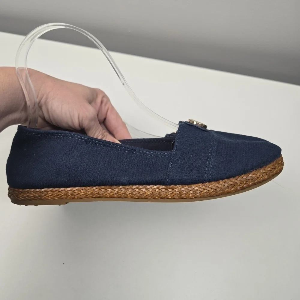 Nautica Women's Navy Loafers with Brown Braided Sole